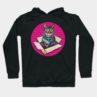 Psychedelic 80s Hot Pink Cat Sticker Hoodie